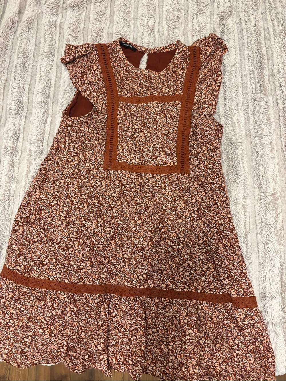 Madewell Rust Floral Crochet-Trim Midi Dress